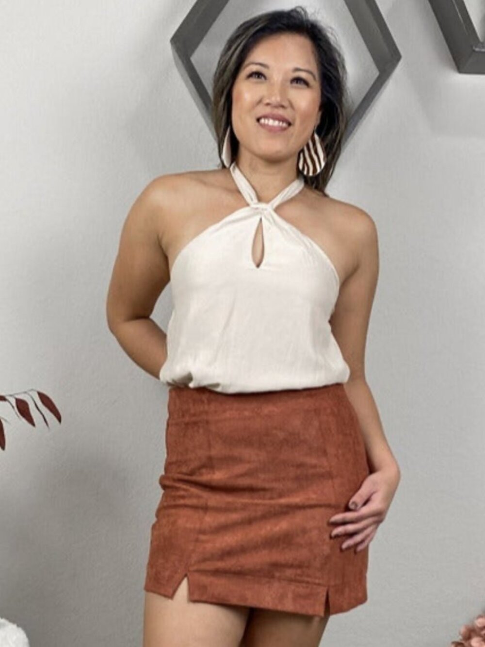 Cream Twist Tie Halter Bodysuit